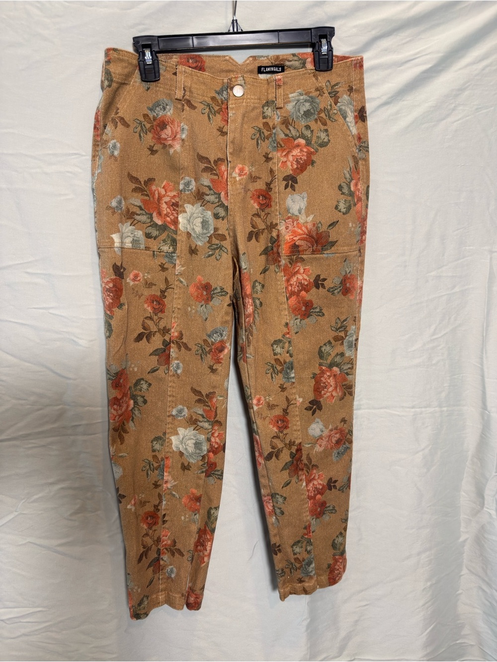 Floral Women’s Pants in Tan with Rose Print